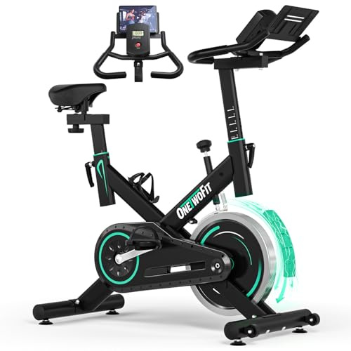 ONETWOFIT Exercise Bike, Spin Bike with Adjustable Magnetic Resistance, Professional Quiet Stationary Bike with LCD Display, Tablet Holder for Home Gym Use (black)