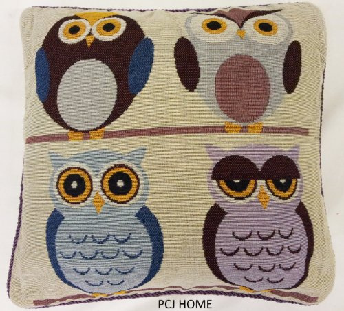 Classic Home Store Traditional Tapestry Cushion Covers with Soft Faux Velvet Reverse 18 x 18 (Owls)