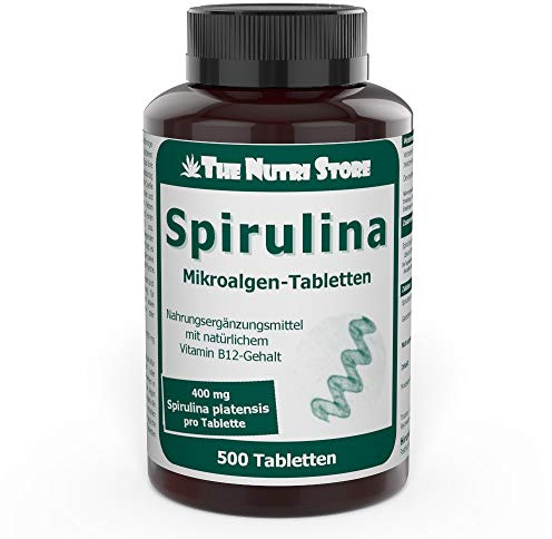 Spirulina Mikroalgen 400 mg Tabletten 500 Stk. | 4800 mg Spirulina platensis je Tagesdosis - mit natürlichem Vitamin B12 - 100 % reines Spirulina-Pulver - Made in Germany