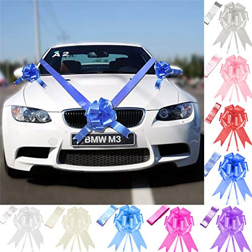 Time to Sparkle 5 Bows + 7M Ribbon Wedding Car Ribbon Decoration Kit Wrapping Large Bow (Royal Blue)