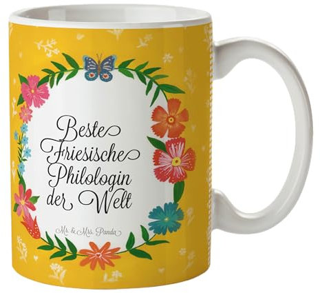 Mr. & Mrs. Panda Tasse Friesische Philologin - Geschenk, Rente, Berufsschule, Kaffeetassen, Beruf, Schöne Teetassen, Büro Tasse, Tasse Motive,