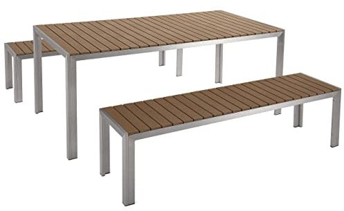 Praktisches Gartenmöbel Set Kunstholz 2 Bänke Tisch Hellbraun Silber Nardo