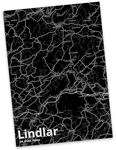 Mr. & Mrs. Panda Postkarte Lindlar - Geschenk, Städte, Dorf, Ansichtskarte, Stadt Dorf Karte Landkarte Map Stadtplan, Einladung Geburtstag, Stadt,