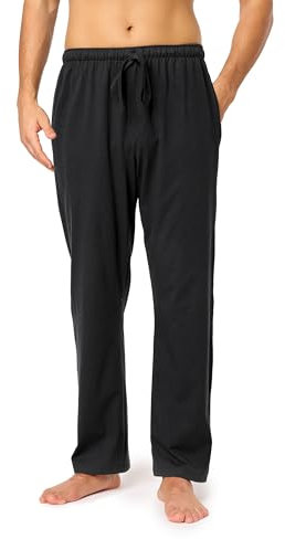 Timone Herren Schlafanzugshose Lang Pyjamahose aus Baumwolle Freizeithose Schlafhose Loungewearhose mit Taschen Nachtwäsche Hose für Herren Sleepwear TPP-001 (Schwarz, S)