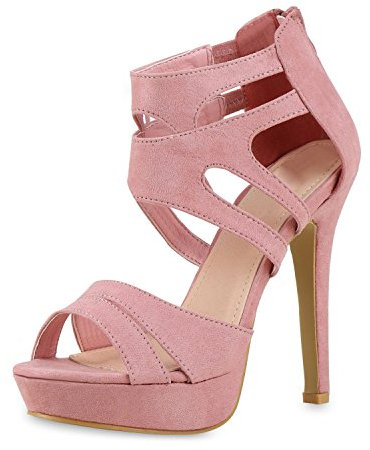 SCARPE VITA Damen Sandaletten Plateau High Heels Cut-Outs Stilettos 160357 Rosa Cut-Outs 36