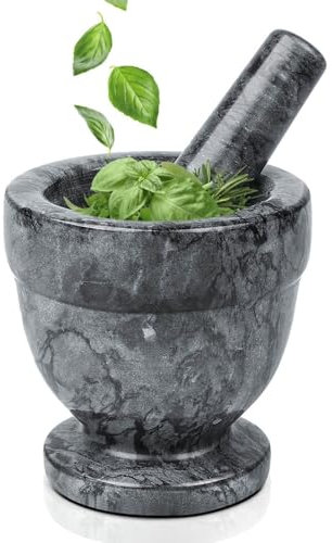 Flexzion Mörser mit Stößel aus Granit schwarz - 10cm Durchmesser, Mörser und Stößel Sets, kleiner Steinmörser mit robuster Basis und langlebiger Stößel, Küchengerät für Gewürze