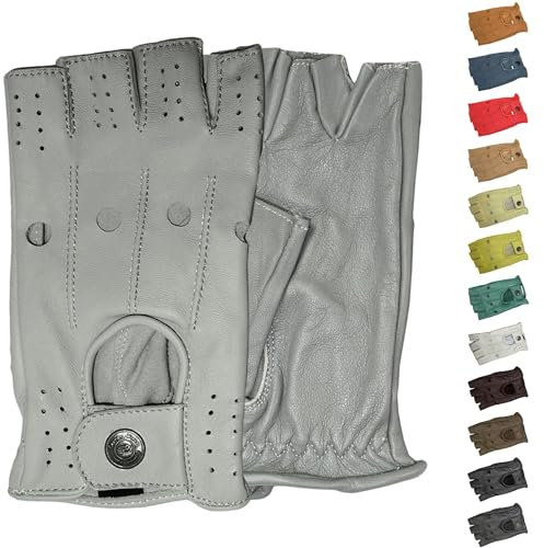 German Wear Driving Halbfinger Fingerlose Autofahrer-Handschuhe Lederhandschuhe, 7=S, Grau