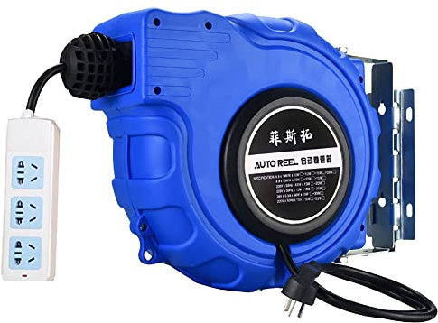 Toplionace Industrielle Elektrische Automatische Schlauchtrommel, Automatische Teleskopische Trommel Kabel Draht Wanne mit Sockel der Hohen Qualität (1,5 mm² Drahtdurchmesser, 10m Drahtlänge)