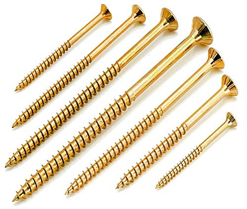 200 Stück Spanplattenschrauben 5x100 mm galv. verzinkt gelb chromatiert mit Torx, Senkkopf, Teilgewinde und Fräsrippen unter dem Kopf