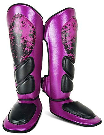 ChengBeautiful Schienbeinschoner Sanda Gamaschen Boxen Schutz Taekwondo Calf Siamese Schutz Beine Free Fight für Martial Arts Sparring (Color : Purple, Size : L)
