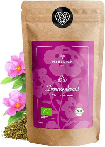 BIO Zistrosenkraut 500g - Cistus Incanus - 100% loses Zistrosenkraut, naturbelassen, geschnitten - Premium Bio-Qualität - per Hand geprüft und abgefüllt in Deutschland | Herzlich Natur