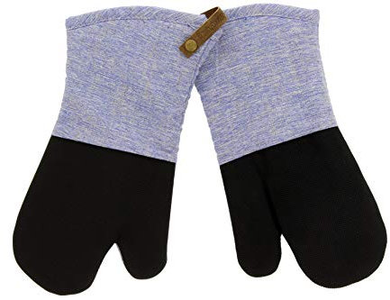 Cuisinart Chambray Neoprene Oven Mitts, 2pk - Non-Slip Heat Resistant Oven Gloves with Premium Insulation, Protect Hands and Surfaces-Ideal Kitchen Set with Faux Leather Loop-Marine