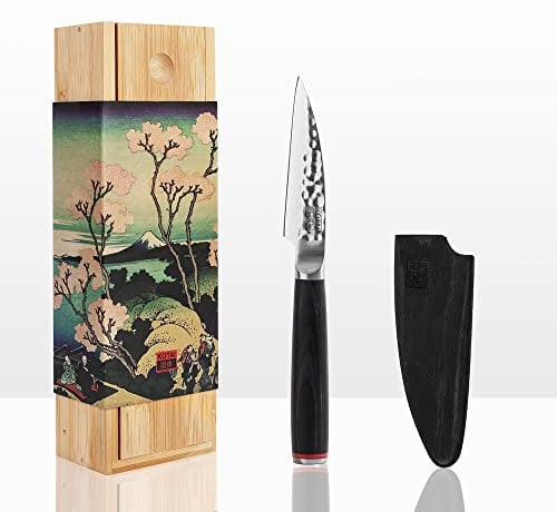 KOTAI | Paring Knife with Bamboo Saya and Bamboo Box | 9 cm Blade | Multi-Purpose Knife | Japanese Knives | Handmade | Ultra-Sharp Japanese 440C High-Carbon Stainless Steel | 1.5 mm Thin Blade