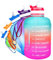 QuiFit 2.2 Litre Motivational Water Bottle - with Straw & Time Marker,Wide Mouth,BPA Free,Reusable,Ideal for Gym,Outdoor Sport,Home & Office (Green/Pink Gradient, 2.2 Liter)