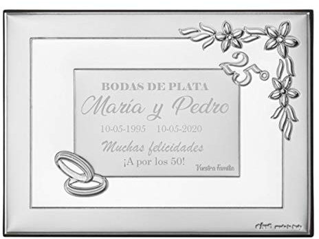 Curia Grabador - Placa Conmemorativa 25 Aniversario - Regalo Bodas de Plata Personalizado -Grabado Personalizado con Nombres y Fecha, Dedicatoria Especial. Modelo Flor