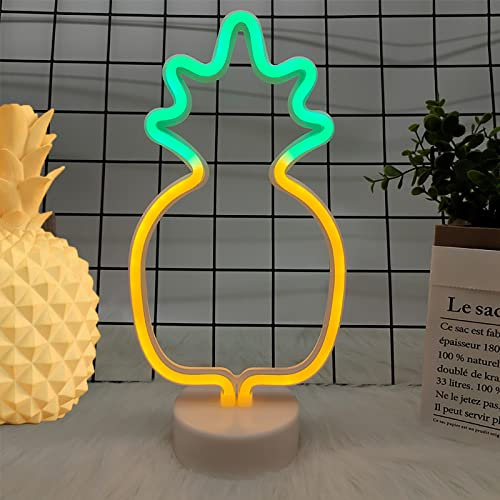 Ovker LED Ananas Neonlicht Schild Innen, Nachtlicht Kunst Dekorative Zeichen mit Halter Basis Tischleuchte USB oder batteriebetrieben für Zuhause Kinder Hochzeit Weihnachten Geburtstagsfeier
