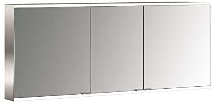 Emco Lichtspiegelschrank Prime 2 mit waagerechter LED-Beleuchtung (160 cm breit), hochwertiger Badezimmerspiegelschrank als Aufputz-Modell, Badezimmerschrank mit 3 Türen