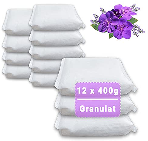 12 x 400 Gramm (4E) Luftentfeuchter Nachfüllpack Vliesbeutel XXL Box Granulat Nachfüllen Raumentfeuchter (Lavendel-Duft)