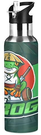 Mnsruu Cute Hero Japanese Ninja Frog Sports Water Bottles with Straw Insulated Stainless Steel Vacuum Flask Keeps Hot and Cold for Kids Adult Travel