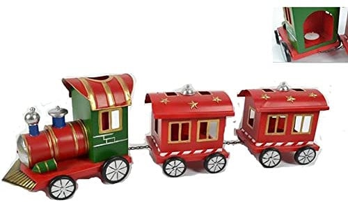 cosedacasa Treno in Latta con vagoni Trenino Natalizio per addobbi Albero di Natale cm 63 Rosso da Decorazioni casa vetrina Porta Candela