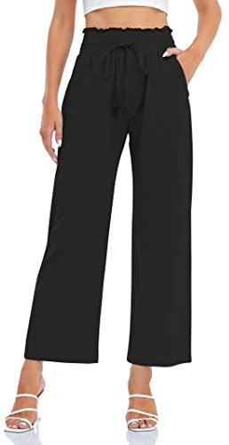 Famulily Culottes Hosen Damen Sommer Lang Weites Bein Palazzo Hose High Waist Schwarz XL