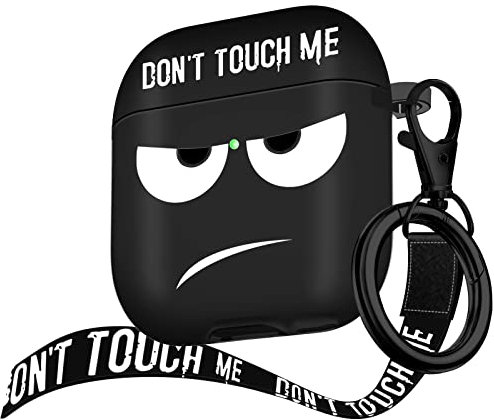 Youtec AirPods-Hülle, Don't Touch Me Airpods-Hülle mit Schlüsselanhänger/Umhängeband, weiche, niedliche stoßfeste Abdeckung für Damen und Herren, kompatibel mit AirPods 2/1 Ladehülle, Schwarz