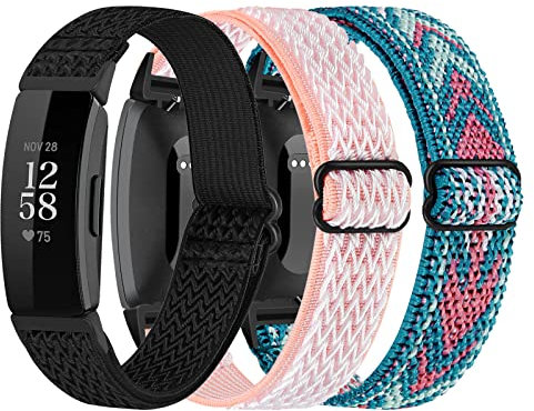 3er-Pack elastische Nylon-Armbänder kompatibel mit Fitbit Inspire 2/Inspire HR/Inspire/Ace 2, weiche, verstellbare Solo-Loop-Ersatzbänder für Fitbit Inspire Fitness-Tracker