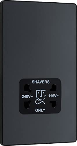 BG Electrical Dual Voltage Shaver Plug Socket, Electric Toothbrush Charger Socket for Bathrooms, Screwless Front Plate, Round Edges, Evolve, 2-Pin, Matt Grey, 115V / 240V, PCDMG20B