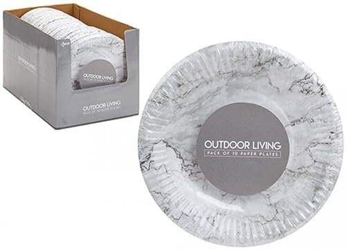 PMS 835057 Lot de 10 assiettes en carton Motif marbre Blanc et gris 17,8 cm