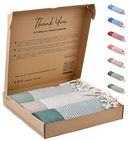 Tadussi ® Strandtuch Hamamtuch Fouta 100x200 [3er Set] Ideal als Saunahandtuch Picknickdecke Saunatuch XXL für Damen & Herren - Extra Groß - 100% Baumwolle in Mintgrün, Creme & Dunkelgrün