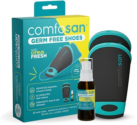 comfosan Starter Kit | Effektiver Geruchsbeseitiger & Schuh Deodorizer | Wiederverwendbarer Hygieneeinsatz und 15 ml hygienische Tropfen für stinkende Schuhe |