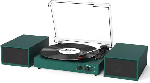 Tocadiscos de vinilo con altavoces externos, codificación USB a PC, 33, 45, 78 rpm, tocadiscos Bluetooth vintage para vinilo con altavoces estéreo duales, compatible con entrada auxiliar RCA de salida