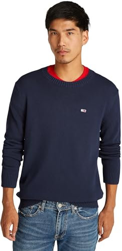 Tommy Jeans Pull Homme Slim Fit Crew Neck Sweater Pull en Maille, Bleu (Dark Night Navy), M