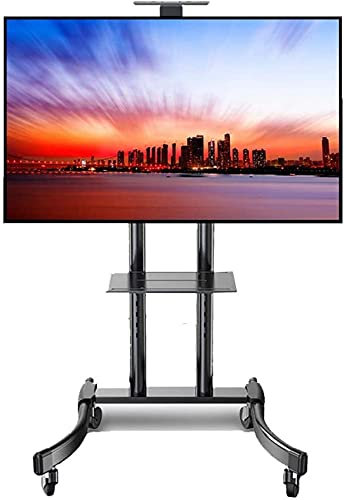 TV-Rack-Ständer, Wandhalterung, rollender TV-Ständer mit 2 Regalen, hoher, robuster, drehbarer Universal-TV-Wagen für 32/42/43/49/50/55/65 Zoll Plasma-/LCD-/LED-Fernseher, belastbar mit 70 kg Good