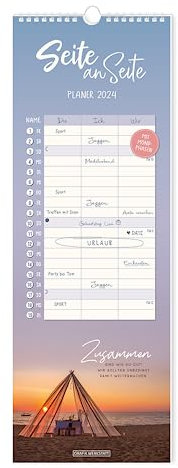 Seite an Seite Paarplaner - Kalender 2024 - Grafik Werkstatt - Wochenkalender mit 3 Spalten zum Eintragen - 17 cm x 48 cm - Küchenkalender