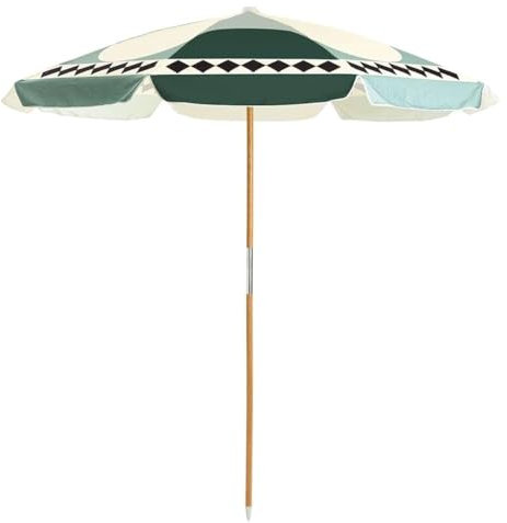 Business & Pleasure Co. Amalfi Umbrella - Sombrilla de playa bohemia de 7.2 pies, grande, resistente pero ligera, lona resistente a los rayos UV UPF 50+, color verde diamante