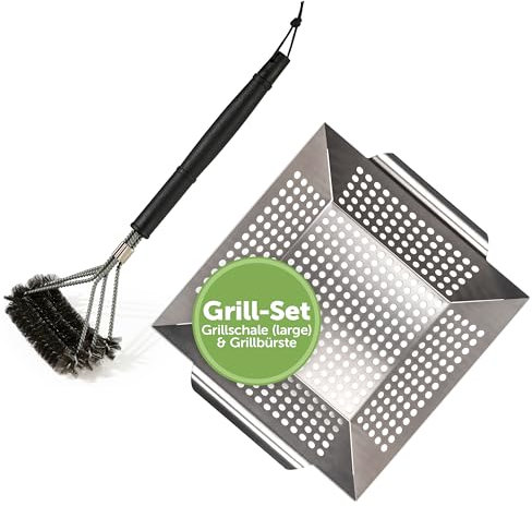 Blumtal Spazzola Per Griglia in Acciaio Inox e Vassoio per Griglia (grande) in Acciaio Inox - Spazzole per griglia a gas - Cestino per griglia 29,5 x 29,5 x 6 cm - Vassoio per Griglia