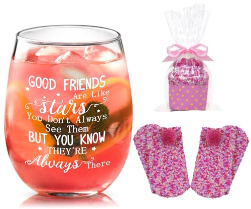 Joymaking Wine Glass & Socks Gift Set - Friendship & Birthday Gifts, Thank You & Christmas Gifts 17oz