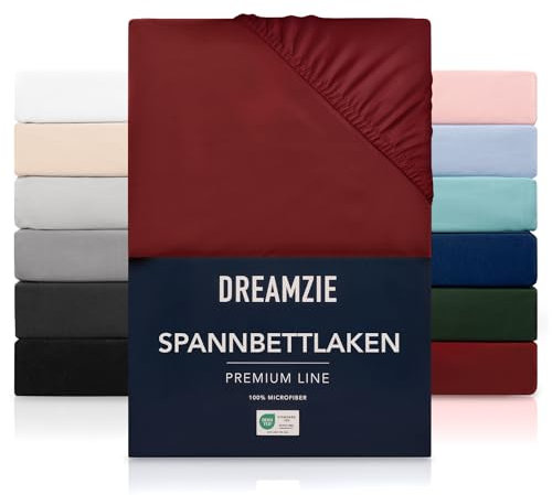 Dreamzie Drap Housse 160x200 cmpour Matelas Épais jusqu'à 33 cm - 100% Polyester Microfibre - Bordeaux Certifié sans Produits Chimiques (Oeko TEX), Drap Housse avec Élastique Complet