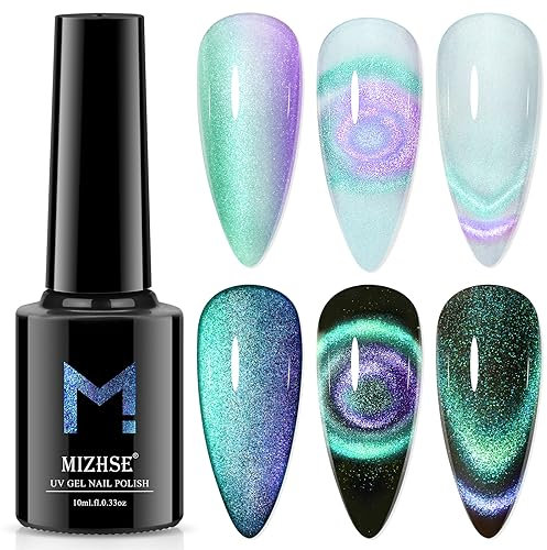 MIZHSE Cat Eye UV Gel Nagellack 9D Cateye UV Gel Katzenaugen Nagellack Soak Off UV/LED Cateye Magnet UV Nagellack Glitzer Cat Eye Gel Nail Polish Cat Eye Nagellack Gellack UV Lack mit 1 Magnet 10ml