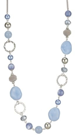 Bulinlin Damen Lange Perlenkette Statement Boho Silber Metallkette Hochzeitstag Modeschmuck Geschenke Pullover Halskette für Frauen (Light blue)