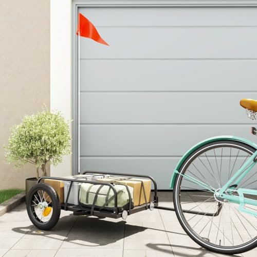 ARKEM Fahrradanhänger für Lasten Schwarz 122x53x31 cm Eisen FahrradanhäNger LastenanhäNger