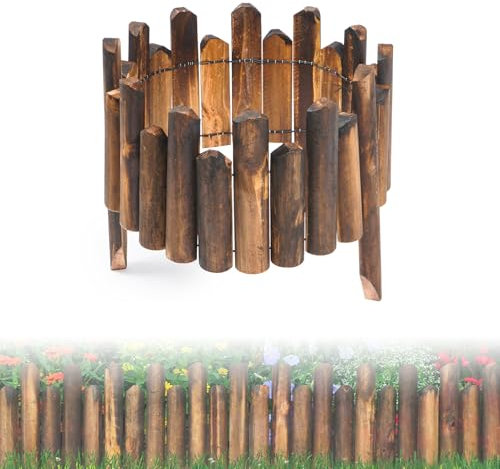 lesolar Garden Wooden Fence Edgings,Outdoor Lawn Flowerbeds Plant Landscape Edge Flexible Decoration Garden Yard,47.2 * 7.9 * 9.8in (NM074-2)