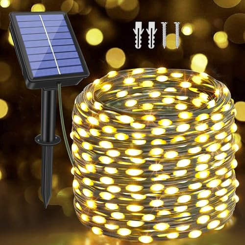 Ollny Solar Lichterkette aussen, 20M 200 LED lichterkette außen solar, 8 Modi IP67 wasserdicht Lichterkette outdoor für Garten Balkon Terrasse Baum Hof Party (Warmweiß)
