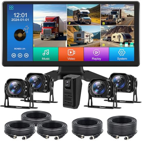 VEKOOTO 5 Channels Backup Camera System 10.36 IPS Quad Split Touch Screen Monitor Rear Side View 5 AHD Camera DVR Recording Backup Heavy Duty Camera for Truck Bus RV Trailer Semi Box EH5