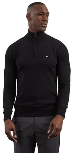 Eden Park Pull en jersey de coton avec col camionneur pour homme, Noir/transparent, XXL