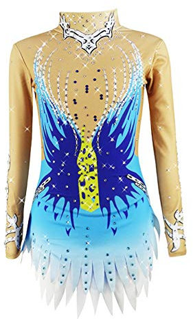 LIUHUO Body da gara ritmica da ginnastica per ragazze, uniforme da palcoscenico, Blu, XL