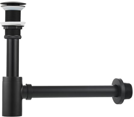 Siphon de lavabo avec bonde - Siphon universel - Tuyau d'évacuation - Avec siphon en laiton - Pop Up - Noir - Sans trop-plein