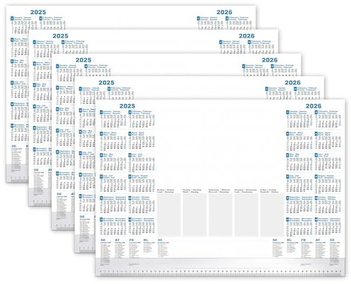 PRIMUS PRINT Schreibtischunterlage Papier DIN A2-2025 & 2026 Jahreskalender - 80g Dickes Naturpapier - Stabiler Papprücken - 25 Blatt - mit Schutzleiste - Büro und Homeoffice [5er Set]