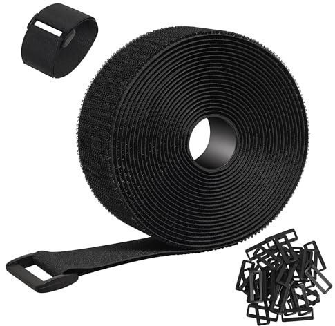 Fascette Fermacavi da 5m x 5cm con 35 Fibbie, Fascette Riutilizzabili, Fascette a Strappo, Cinghie Fermacavi per Cable Management